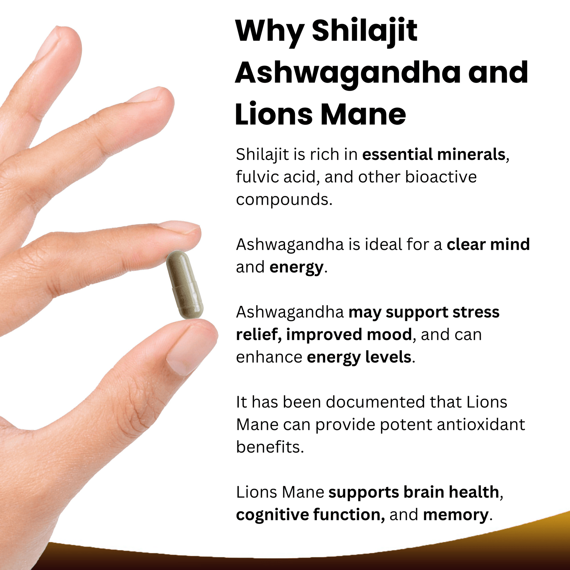 Shilajit, Ashwagandha, Lions Mane Capsules