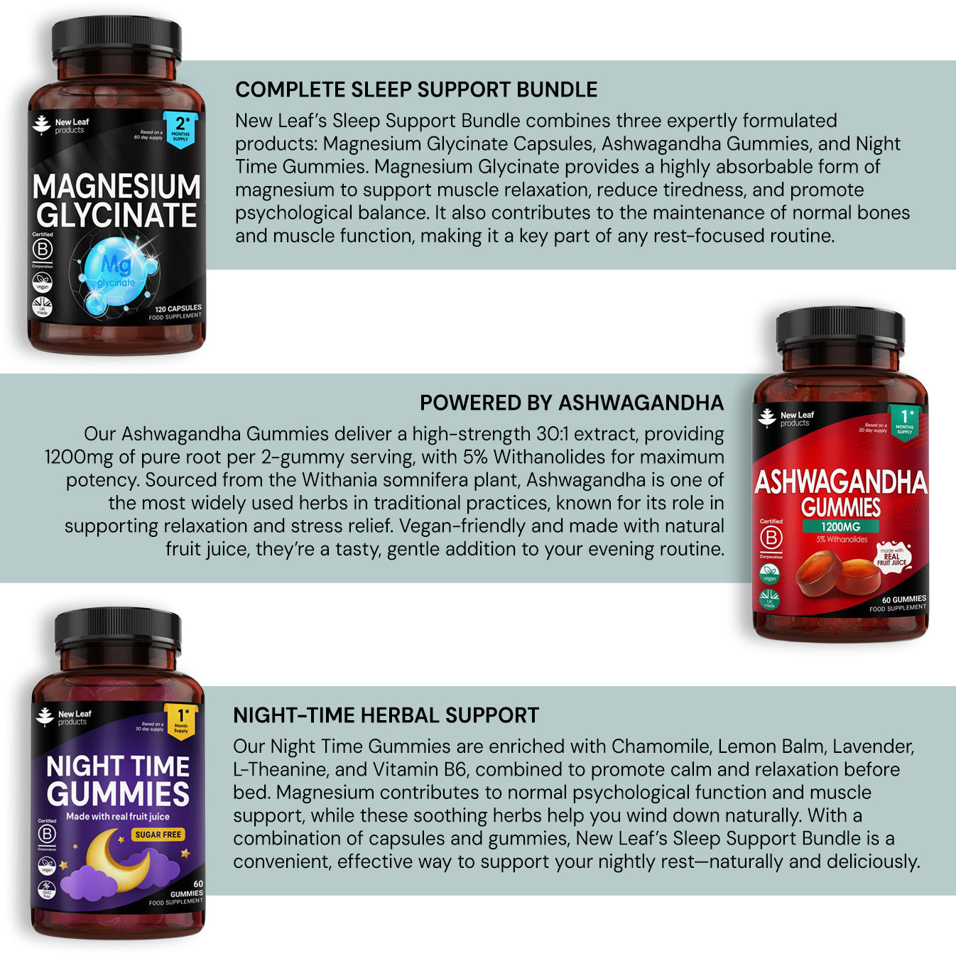 The Ultimate Sleep Bundle: Magnesium Glycinate + Sleep Gummies + Ashwagandha Gummies (Non-Melatonin)