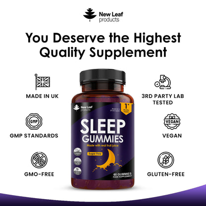 Sleep Gummies - Chewable Sleep Aid Supplement - Natural Melatonin Sources + Vitamin B6 & Magnesium - Vegan, Sugar Free