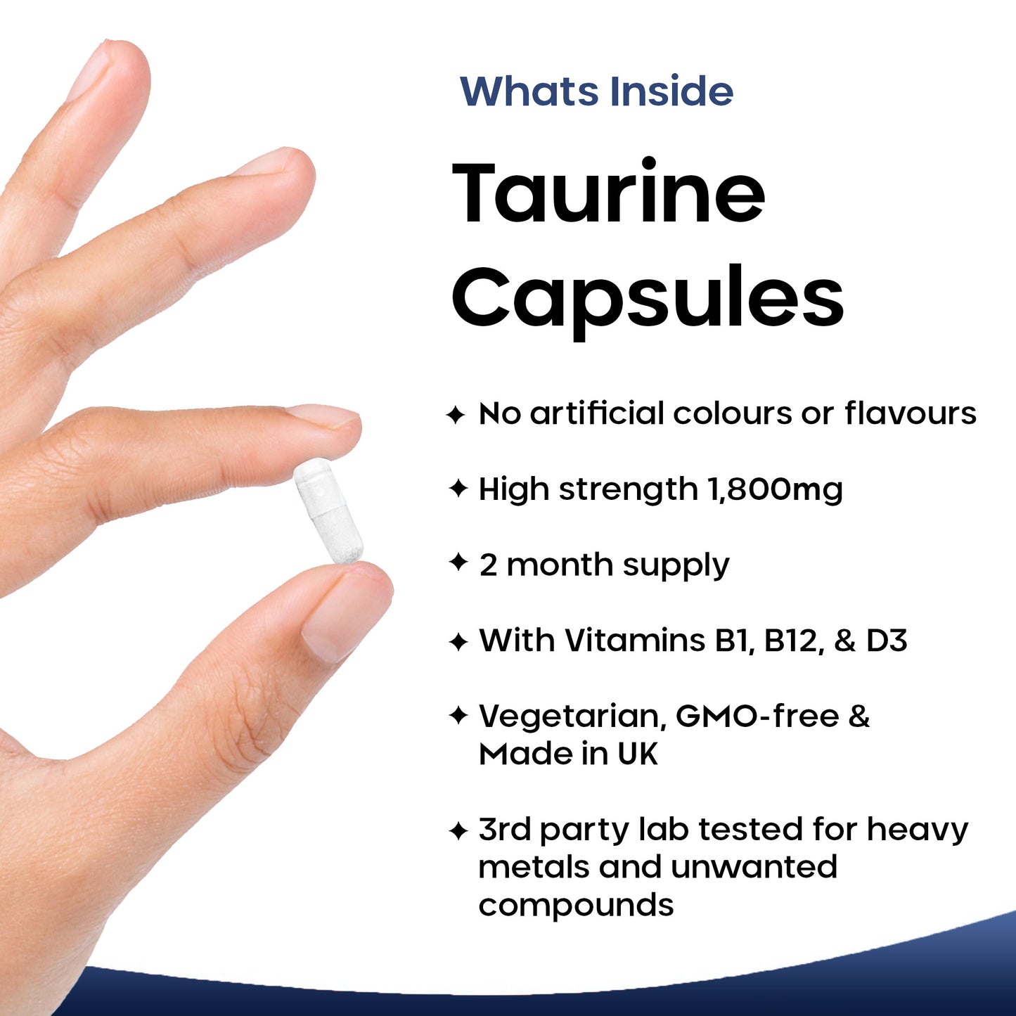 Taurine Supplement - 1800mg Taurine Capsules Enriched with Vitamins B1, B12 & D3 - 120 Capsules