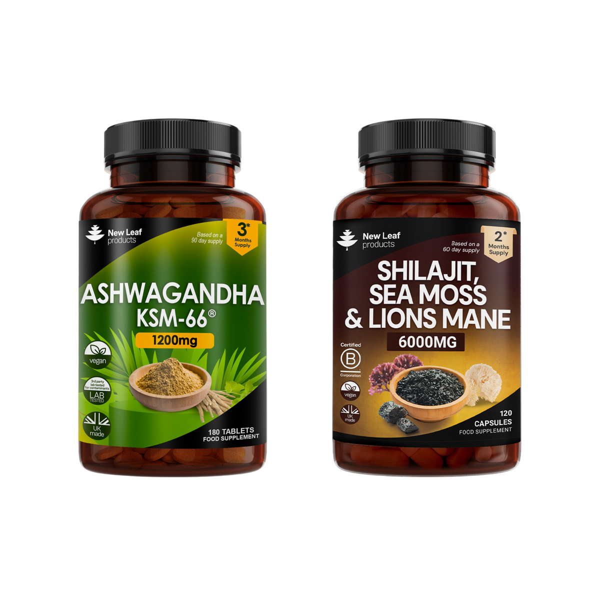 Shilajit Sea Moss Lions Mane Complex and Ashwagandha Bundle – New Leaf ...