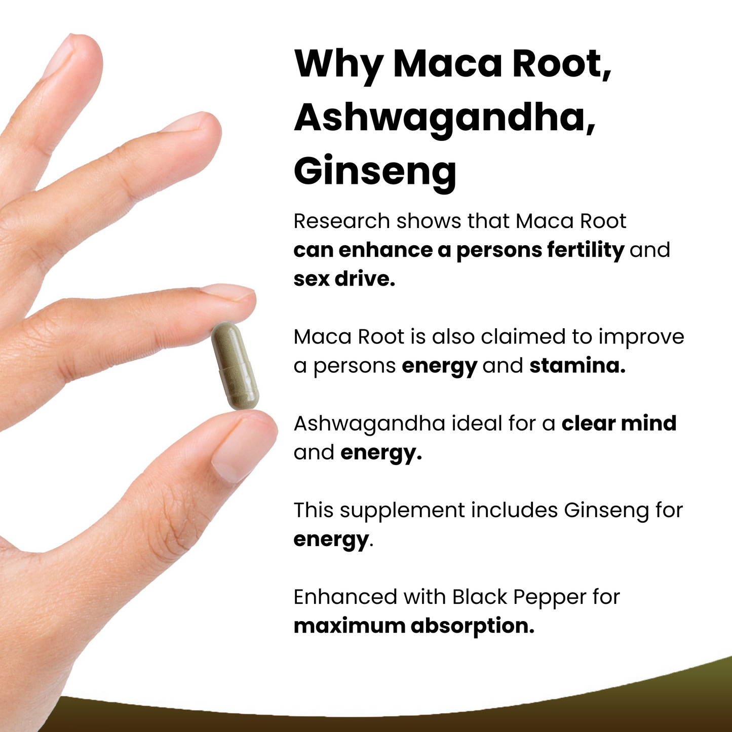 Maca Root, KSM Ashwagandha, Ginseng High Strength Supplement Capsules