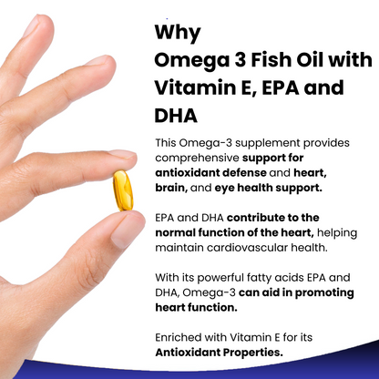 Omega 3 Fish Oil with Vitamin E, EPA, DHA High Strength Softgel Supplement Capsules