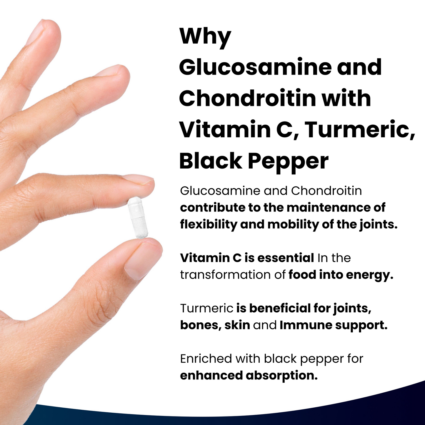 Glucosamine and Chondroitin with Vitamin C, Turmeric, Black Pepper High Strength Supplement Capsules