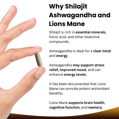 Shilajit Complex with Ashwagandha and Lion's Mane High Strength Supplement Capsules