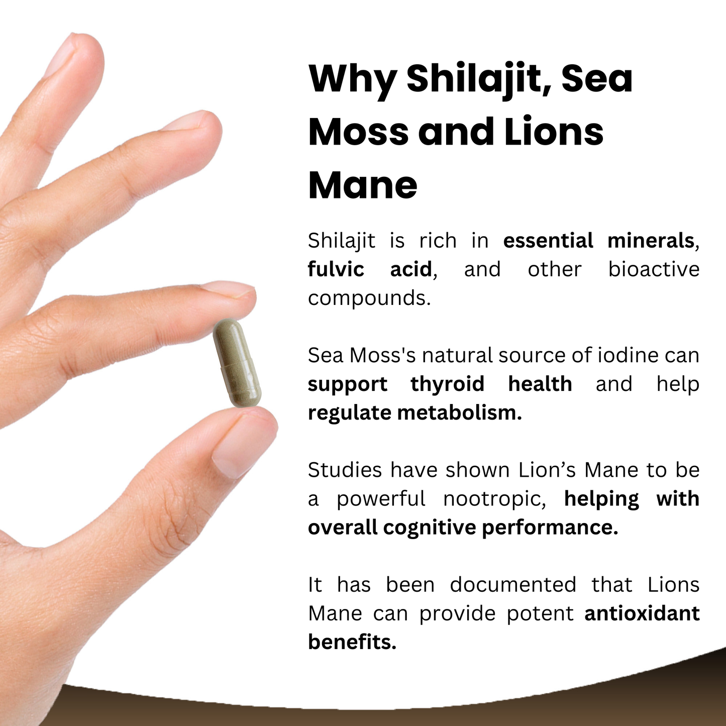 Shilajit, Sea Moss and Lion's Mane High Strength Supplement Capsules