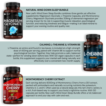 The Wind Down Sleep Bundle: Magnesium Glycinate + Montmorency Cherry + L-Theanine (Non-Melatonin)