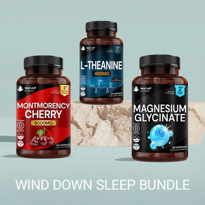 The Wind Down Sleep Bundle: Magnesium Glycinate + Montmorency Cherry + L-Theanine (Non-Melatonin)