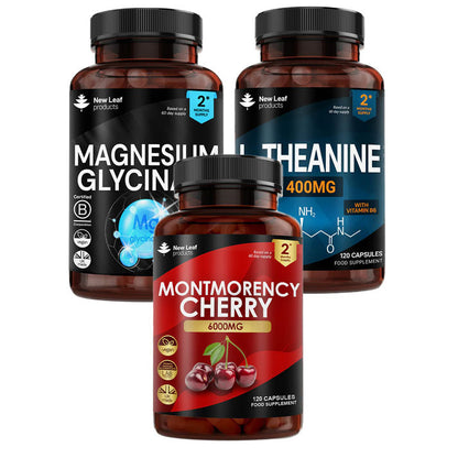 The Wind Down Sleep Bundle: Magnesium Glycinate + Montmorency Cherry + L-Theanine (Non-Melatonin)