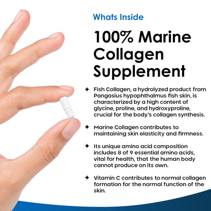 Super Collagen Supplement Type 1 Hydrolysed 100% Marine Collagen Capsules + Hyaluronic Acid, Vitamin C and Biotin