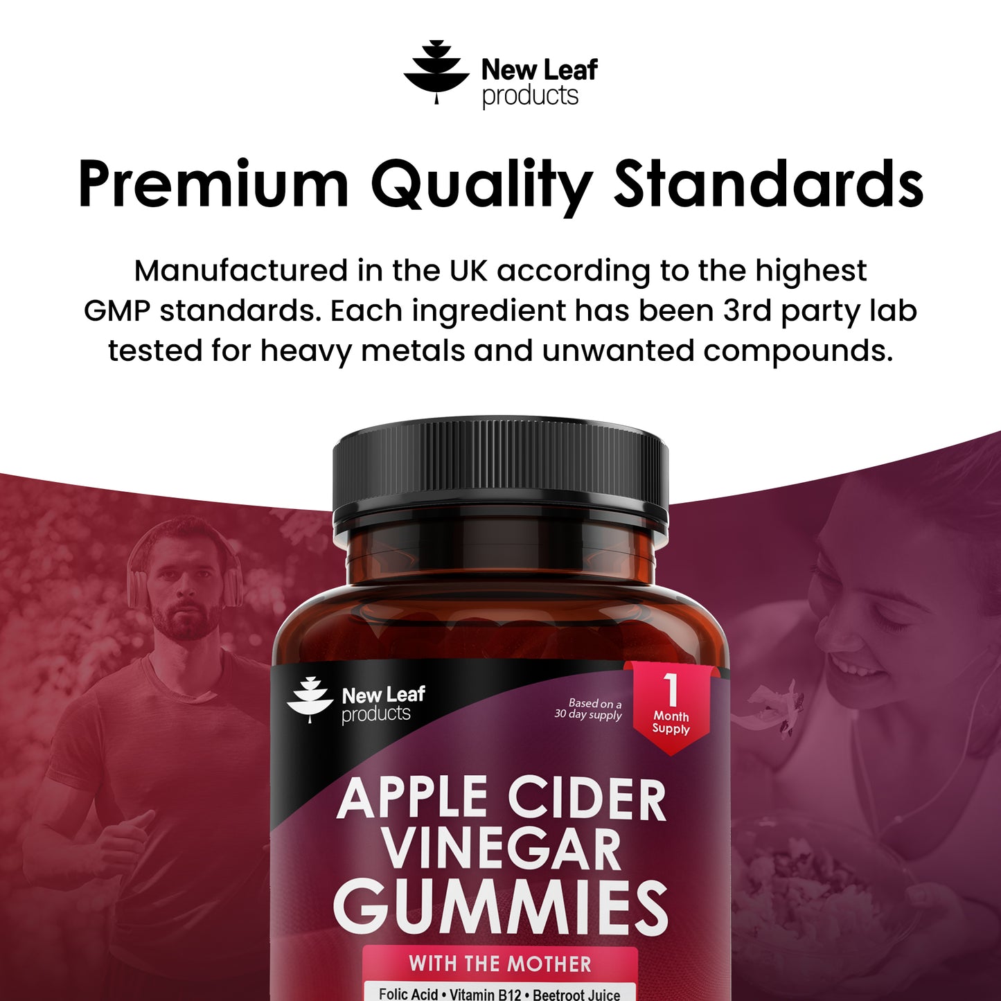 Apple Cider Vinegar Gummies with The Mother 1000mg Enhanced with Vitamin B12 & Folic Acid