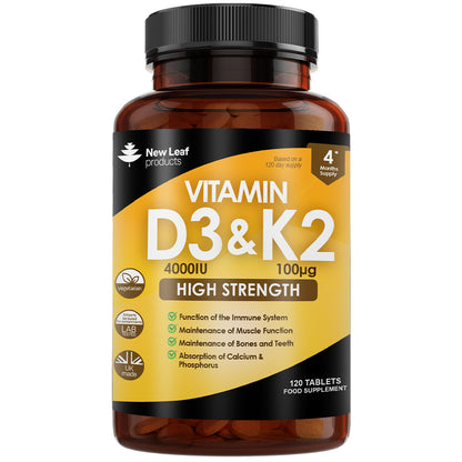 Vitamin D3 & K2 Tablets D3 4000iu + Vitamin K2 100mcg - 4 Months Supply