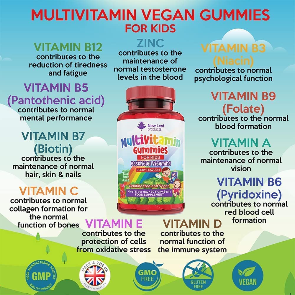 Multivitamin Gummies For Kids - Essential Daily Chewable Vitamins & Minerals Vegan (6 Month Supply)