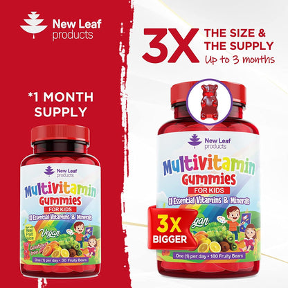 Multivitamin Gummies For Kids - Essential Daily Chewable Vitamins & Minerals Vegan (6 Month Supply)