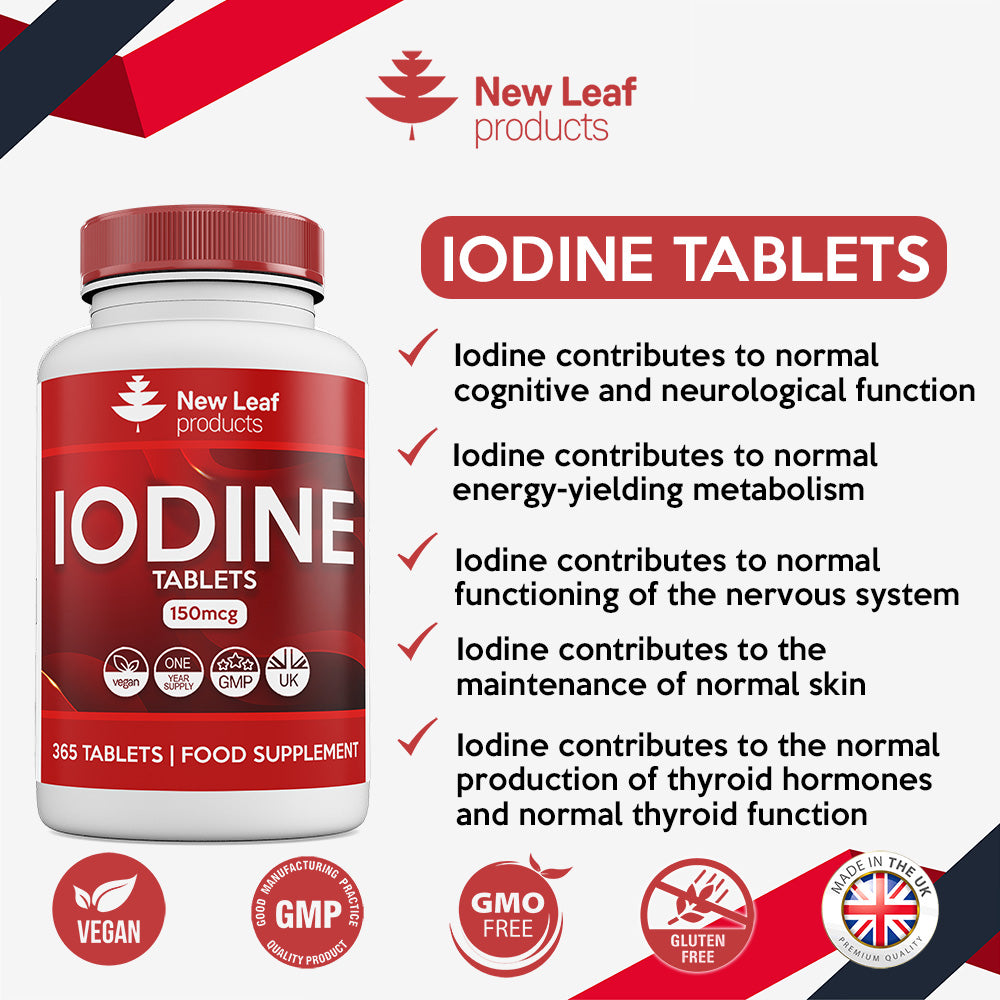 Iodine Tablets 150mcg Supplement (12 Months Supply) Vegan Thyroid Support & more