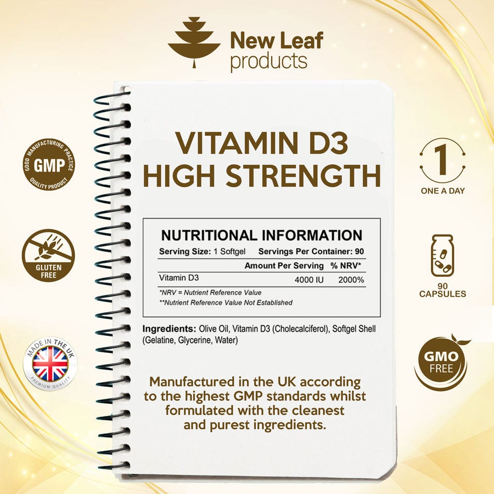 Vitamin D3 4000IU High Strength & Absorbency 1 A Day Easy to Swallow Supplement